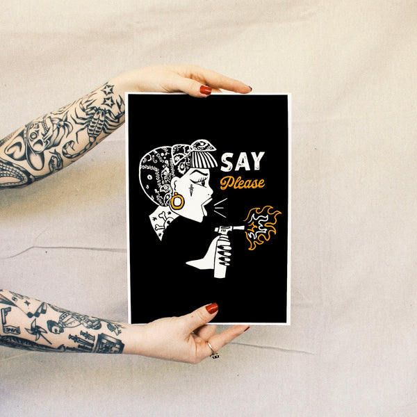 'Say Please' Print - Black