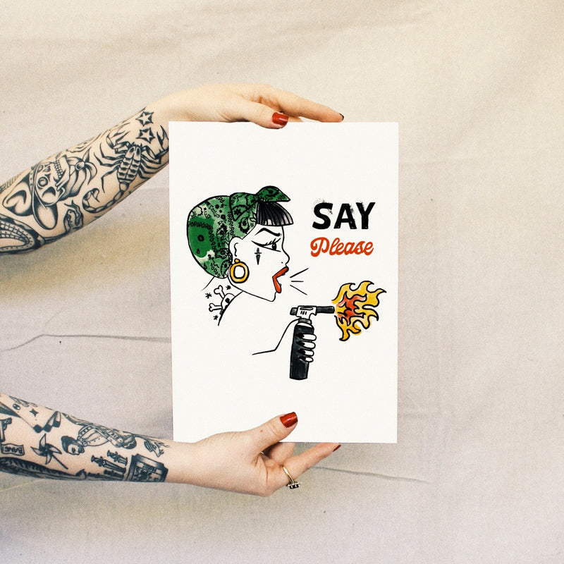 'Say Please' Print - White