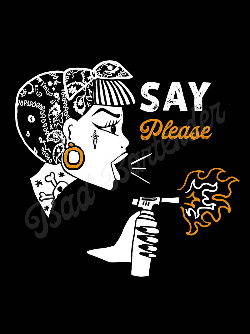 'Say Please' Print - Black