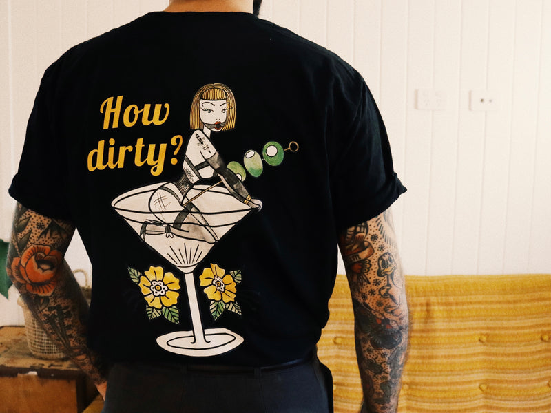 'Dirty Martini' on Back Unisex Black T-Shirt