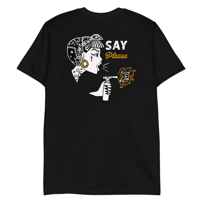 'Say Please' on Back Unisex Black T-Shirt