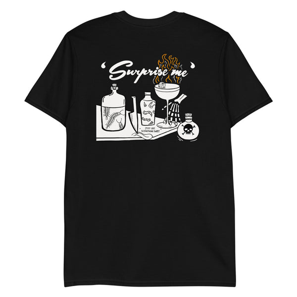 'Surprise Me' on Back Unisex Black T-Shirt